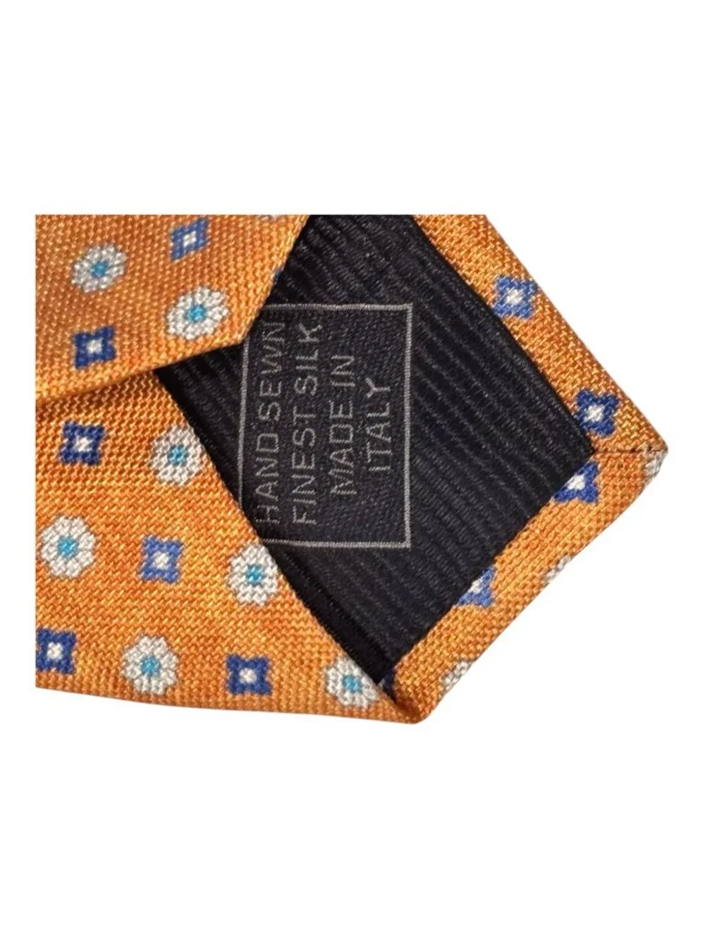 Robert Jensen Handmade Italy Silk Tie Orange Blue Geometric Medallion Necktie